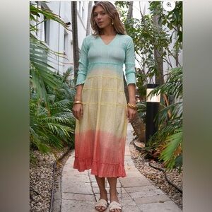 Debbi Katz Rae midi summer dress,Tie dyed voile Lurex sparkle Tiered skirt